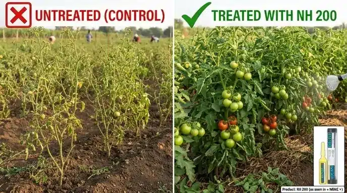 Side by side comparison of crop health using the best plant growth regulator to stop flower drop