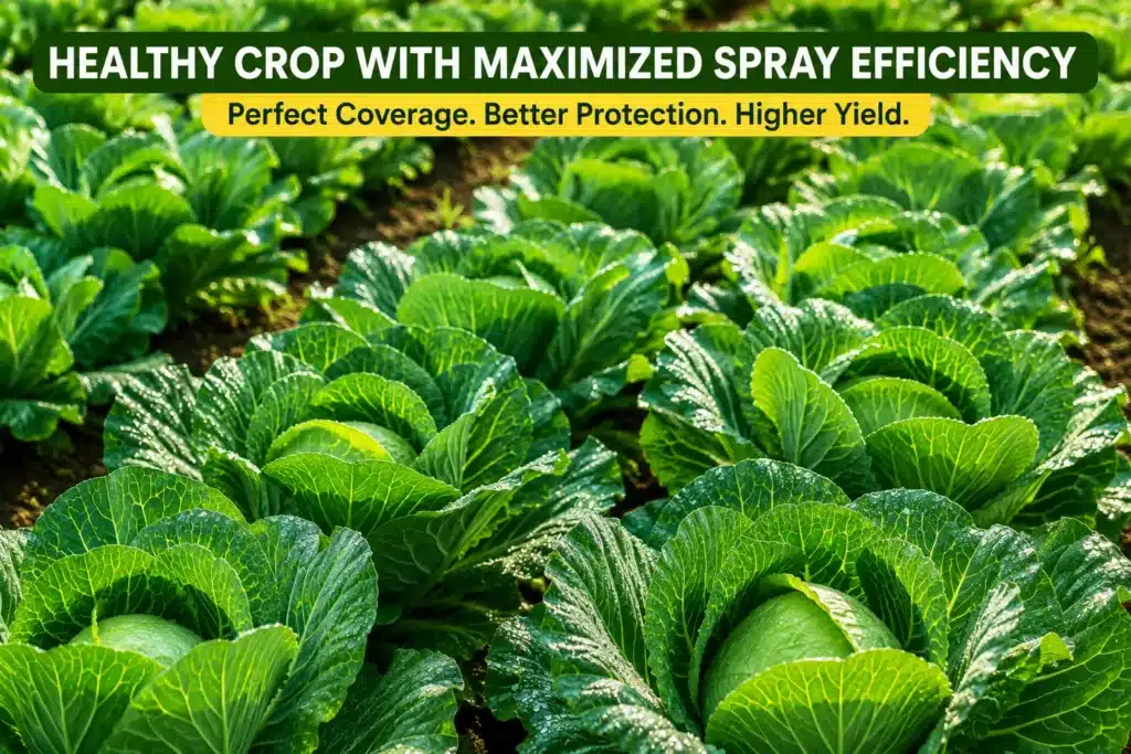 Perfectly healthy green crop achieving high crop spray efficiency using silicon adjuvant.